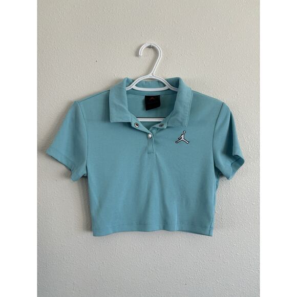 Nike Women's Jordan Cropped Short Sleeve Tight Fit Polo Shirt‎ Blue Small - Picture 1 of 7